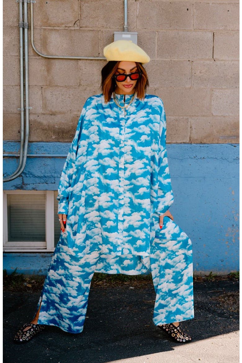 Secret Sky Society Oversize Satin Button-Up Shirt & Pants Set, Alternate, color, SECRET SKY SOCIETY
