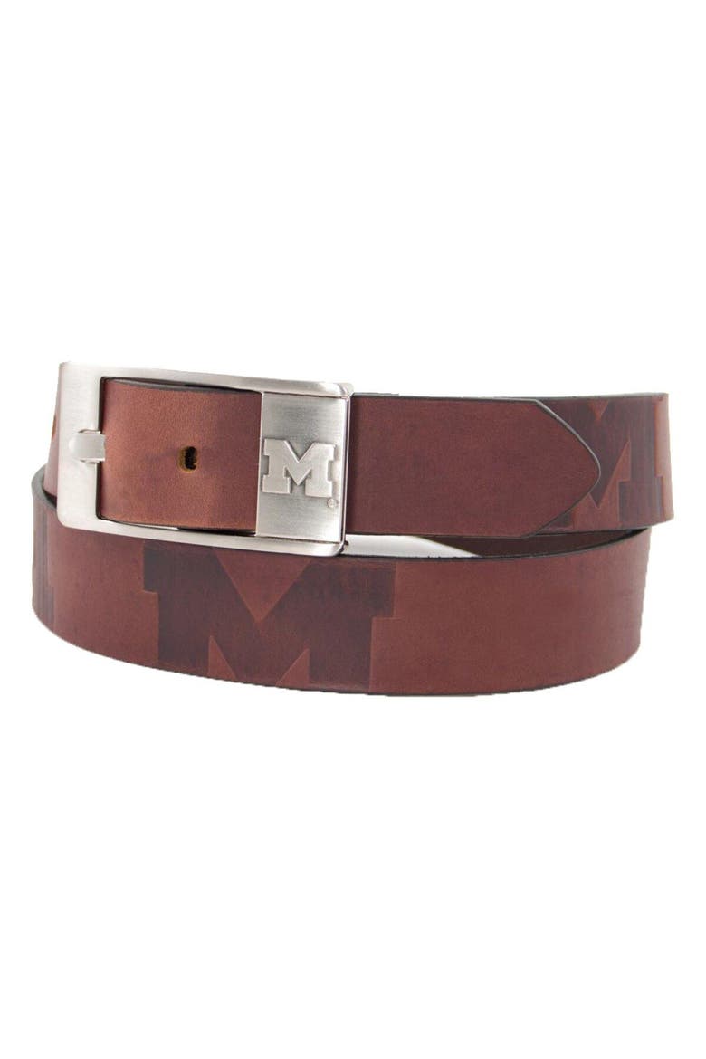 Michigan Wolverines Brandish Leather Belt - Brown, Main, color, Brown