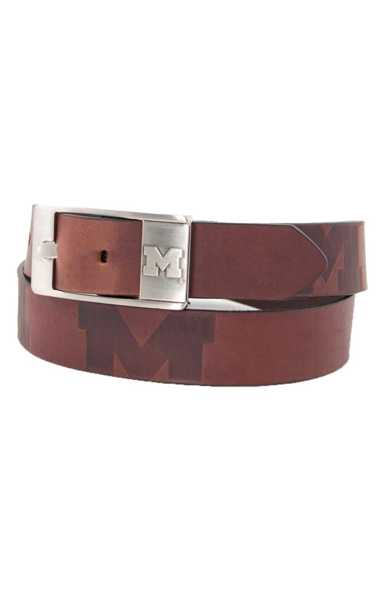 EAGLES WINGS Michigan Wolverines Brandish Leather Belt - Brown, Main, color, Brown