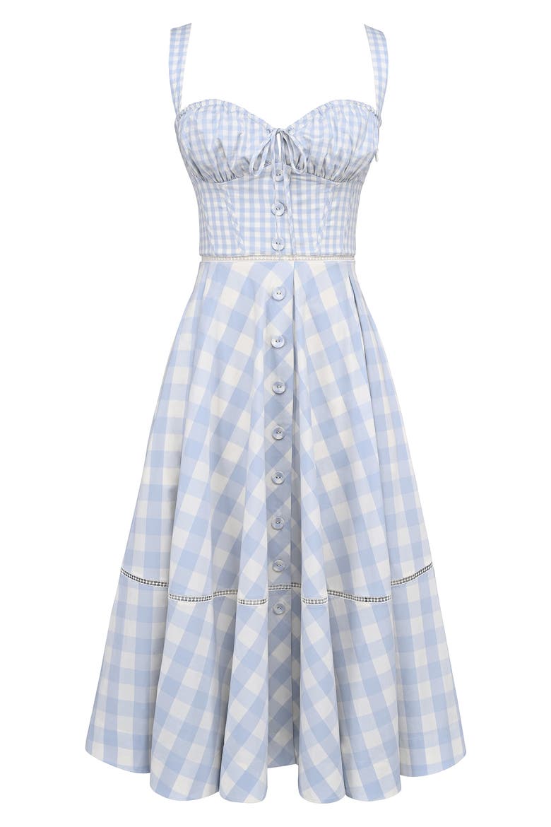 Chiarina Gingham Stretch Cotton Midi Sundress, Alternate, color, GINGHAM ZEN BLUE
