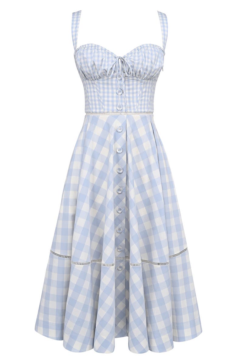 HOUSE OF CB Chiarina Gingham Stretch Cotton Midi Sundress, Alternate, color, Gingham Zen Blue