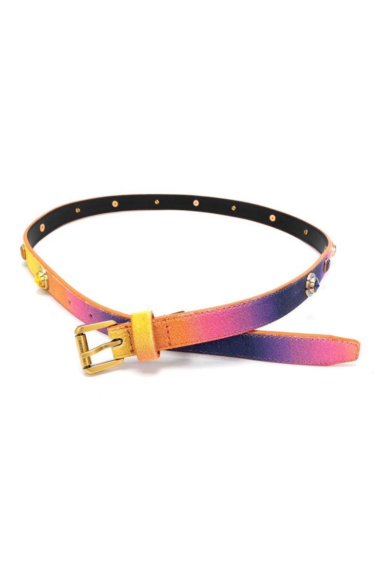 Octavia Crystal Heart Stud Velvet Belt, Alternate, color, CLASSIC RAINBOW