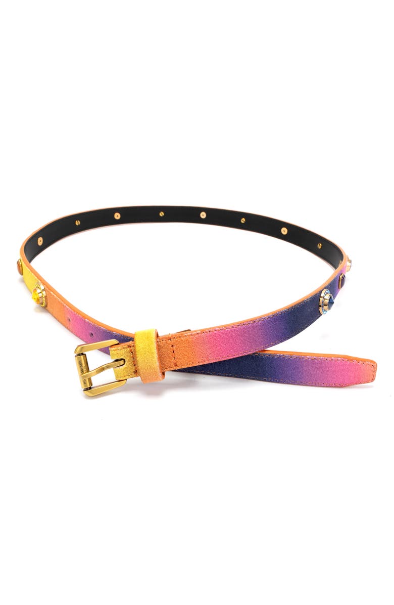 Kurt Geiger London Octavia Crystal Heart Stud Velvet Belt, Alternate, color, Classic Rainbow