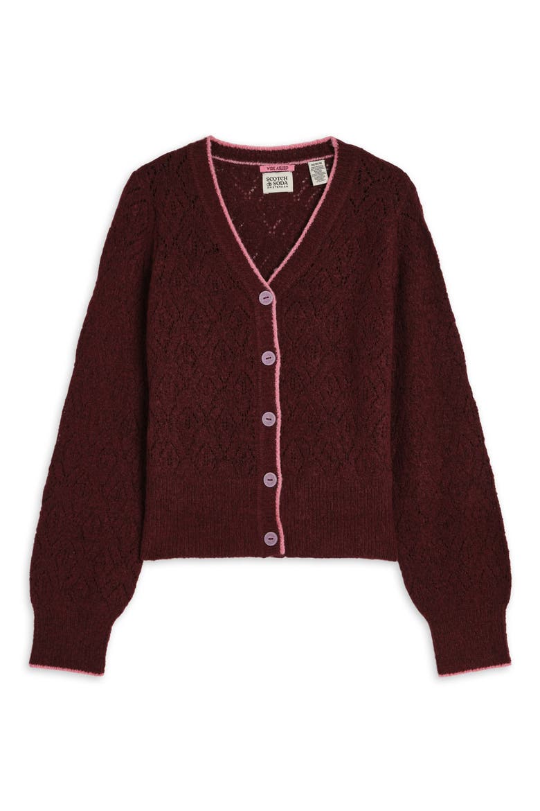 Kids' Cotton Pointelle Cardigan, Main, color, RED/ GREY