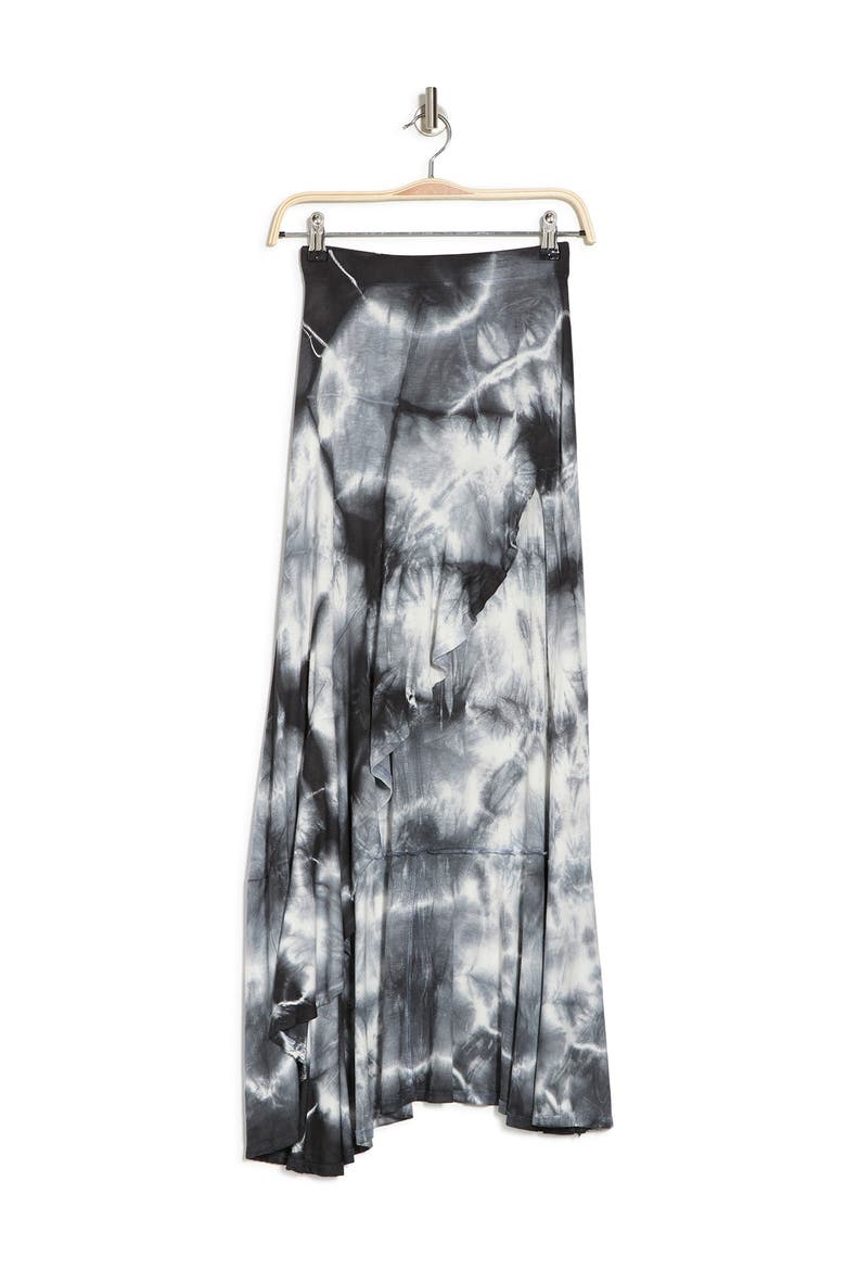 Ruffled Side High/Low Maxi Skirt, Alternate, color, BLACK TIE DYE