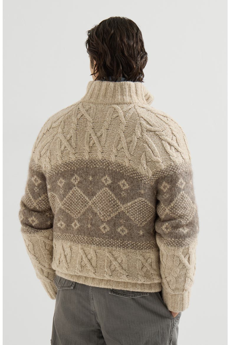 Virgin wool, silk and cashmere chiné cable knit down jacket with intarsia, Alternate, color, Sand