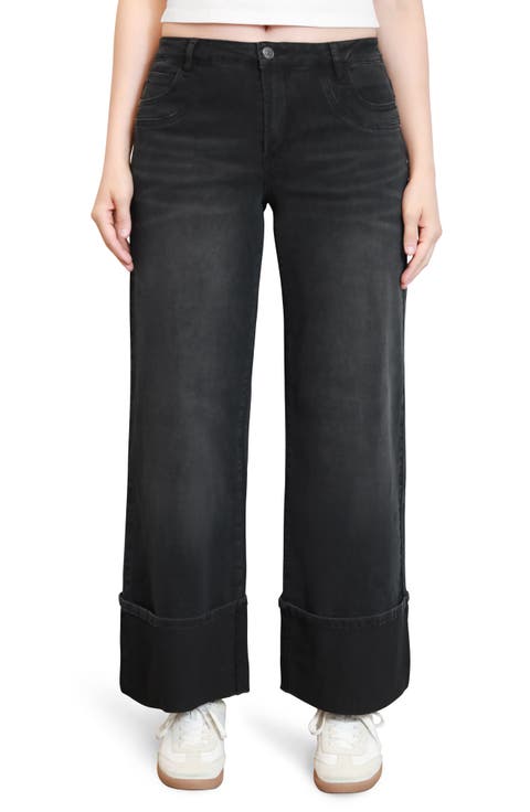 Bow Back Cuffed Slouchy Wide Leg Jeans