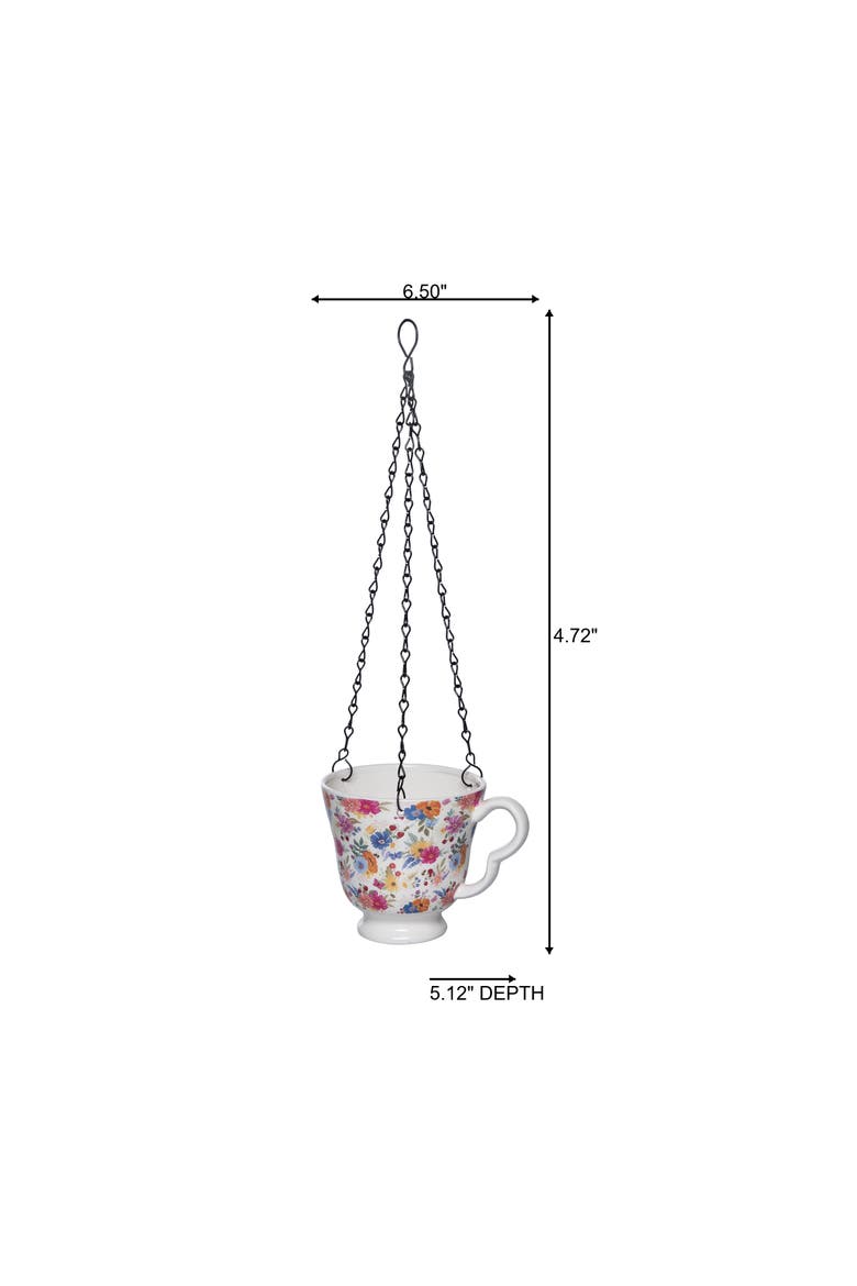 Dolomite Tea Cup Hanging Planter with Drainage Hole Multicolored for Spring Garden Decor, Alternate, color, White