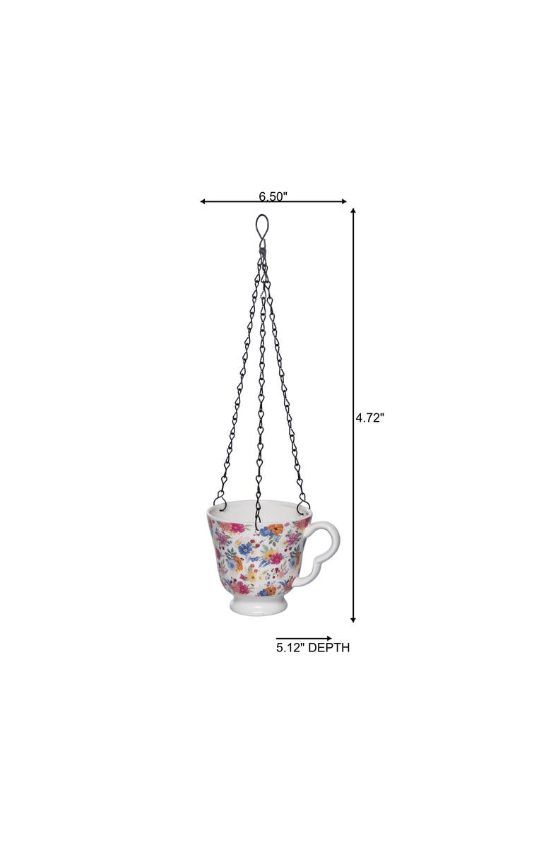 Transpac Dolomite Tea Cup Hanging Planter with Drainage Hole Multicolored for Spring Garden Decor, Alternate, color, Multicolored