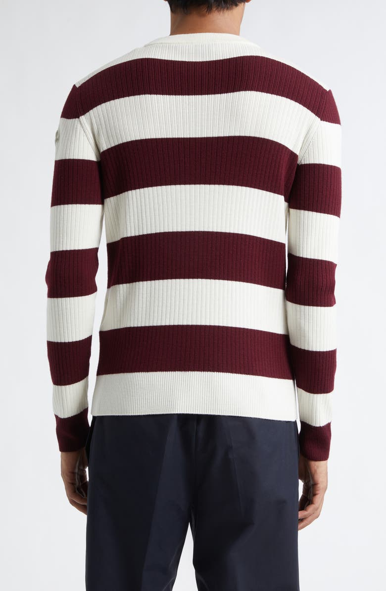 Moncler Rugby Stripe Wool Sweater, Alternate, color, Burgundy Stripe