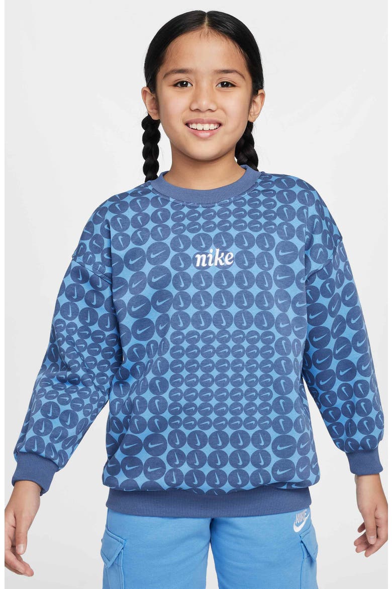 Kids' Sportswear Club Fleece Oversize Crewneck Sweatshirt, Main, color, 491 DIFFUSED BLUE/WHITE