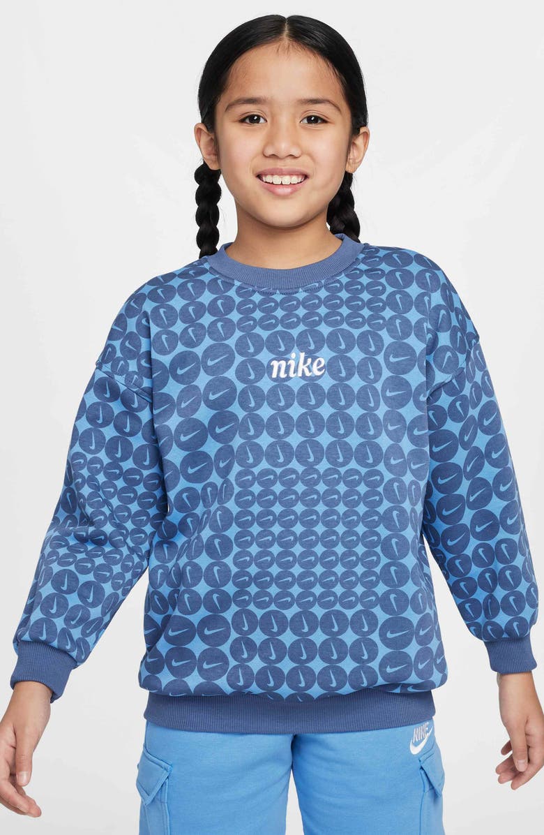 Nike Kids' Sportswear Club Fleece Oversize Crewneck Sweatshirt, Main, color, Diffused Blue/ White