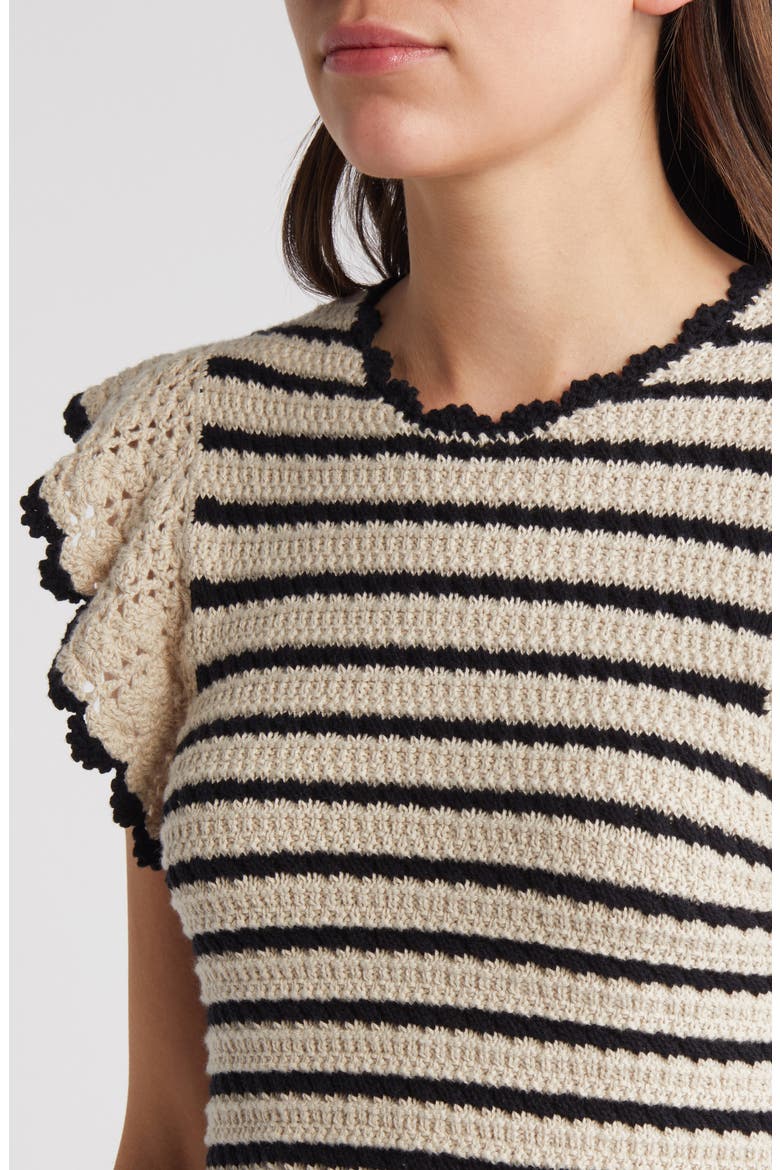 Coen Ruffle Sleeve Peplum Cotton Sweater, Alternate, color, OATMEAL BLACK