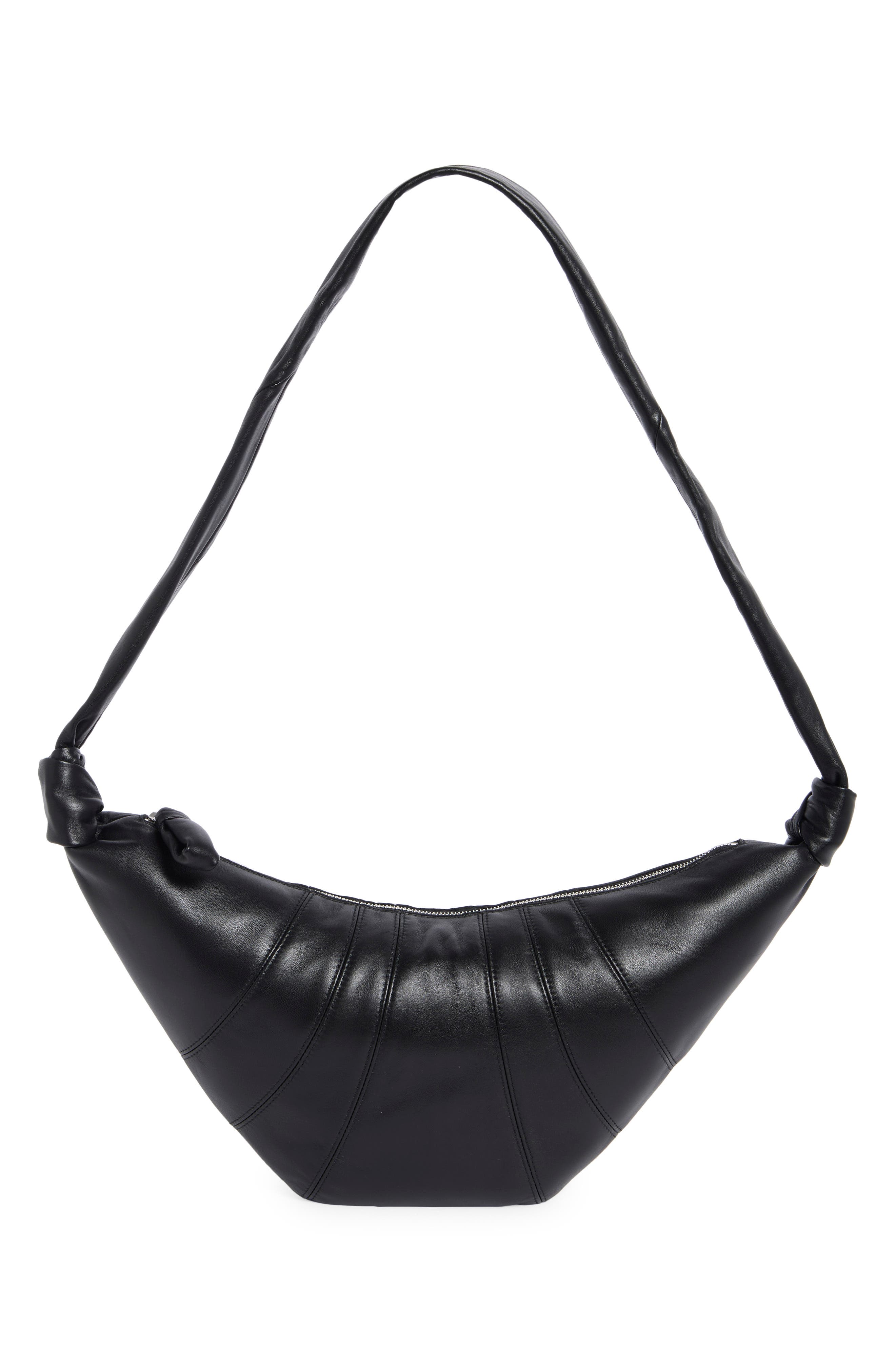 Lemaire Medium Croissant Leather Crossbody Bag, Main, color, Black