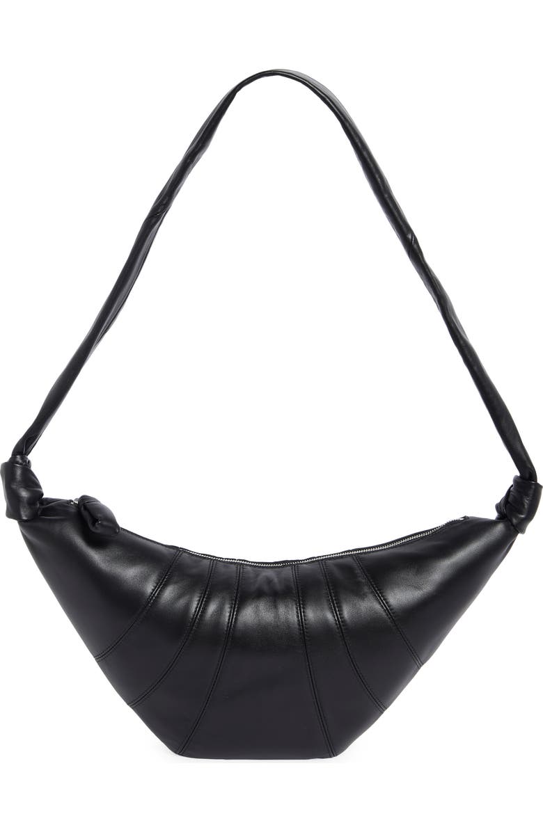 Lemaire Medium Croissant Leather Crossbody Bag, Main, color, Black