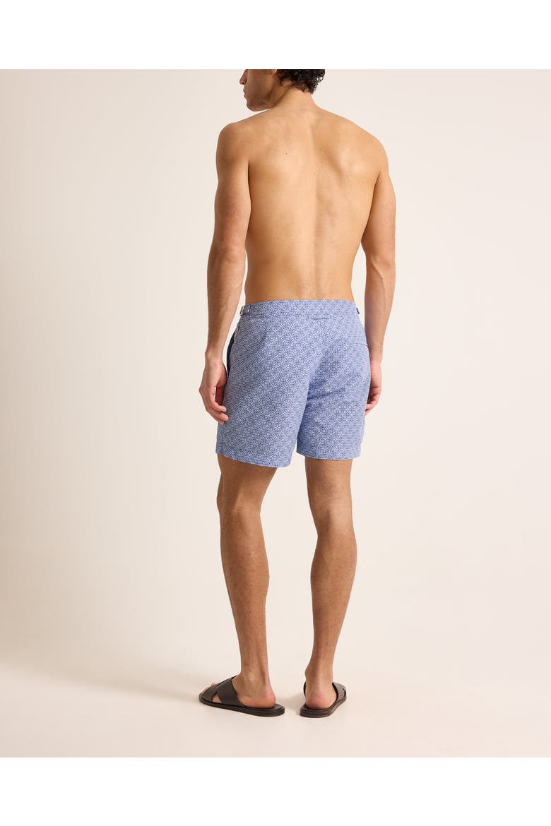 Bulldog Mid-Length Classic Fit Swim Shorts With Portico Print, Alternate, color, AERO BLUE
