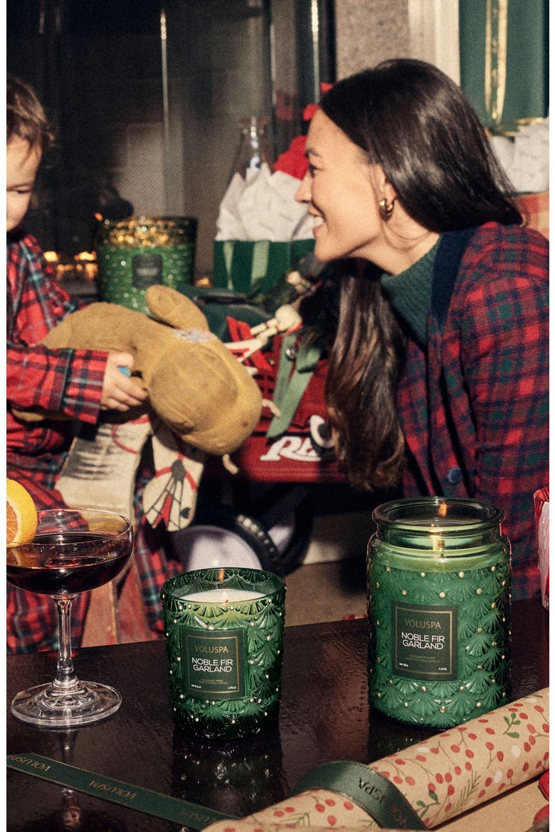 Noble Fir Garland Classic Candle, Alternate, color, GREEN