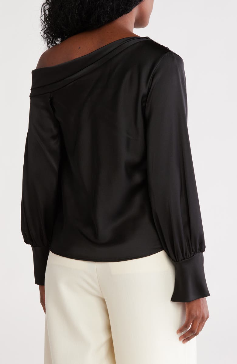 Renee C Asymmetrical Drop Shoulder Satin Top, Alternate, color, Black