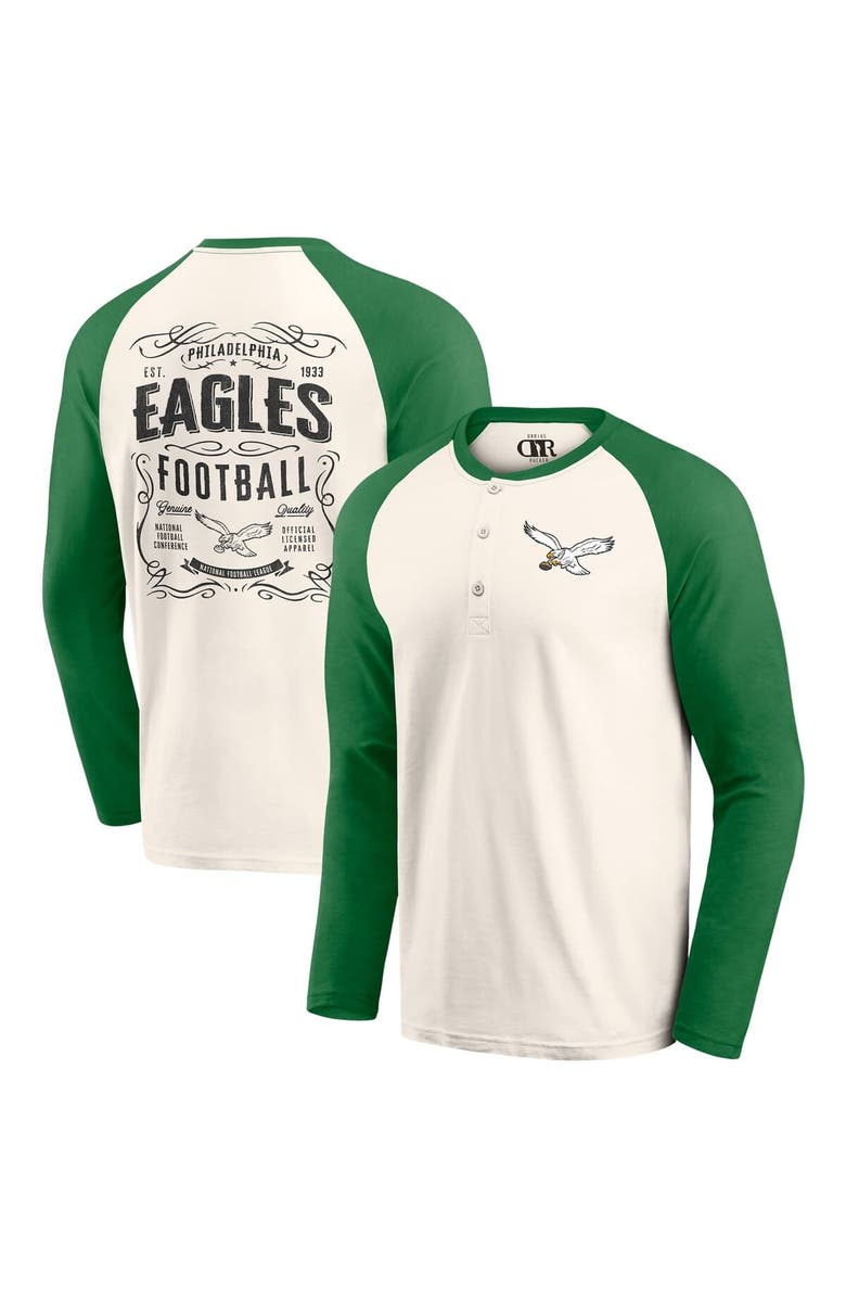 Darius Rucker Collection by Fanatics Men's Darius Rucker Collection by Fanatics Cream/Kelly Green Philadelphia Eagles Raglan Henley Long Sleeve T-Shirt, Main, color, 