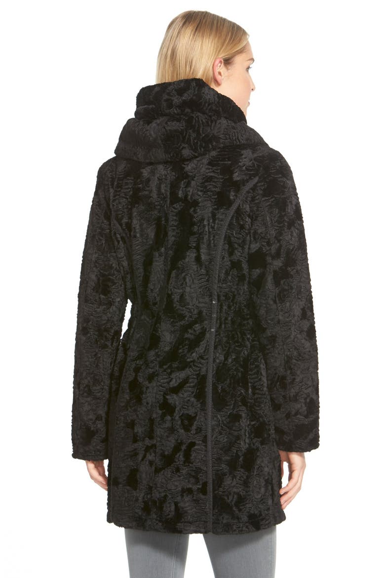 Laundry by Shelli Segal Reversible Faux Persian Lamb Fur Coat, Alternate, color, BLACK