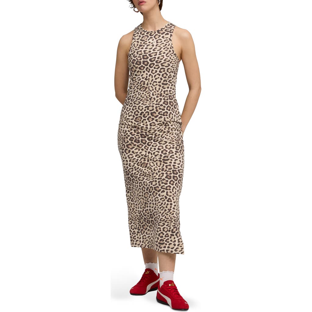Puma Leo Leopard Print Stretch Cotton Tank Dress In Multi