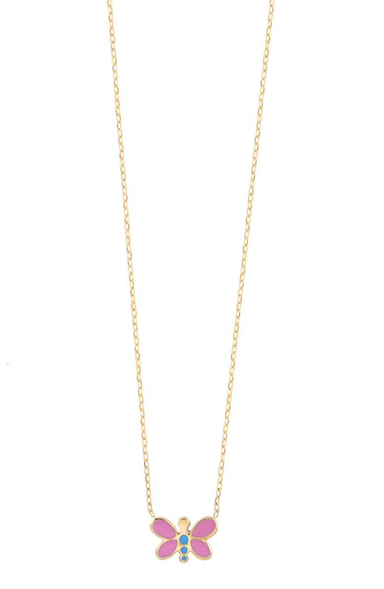 Bony Levy Kids' 14K Gold Enamel Butterfly Pendant Necklace, Main, color,
