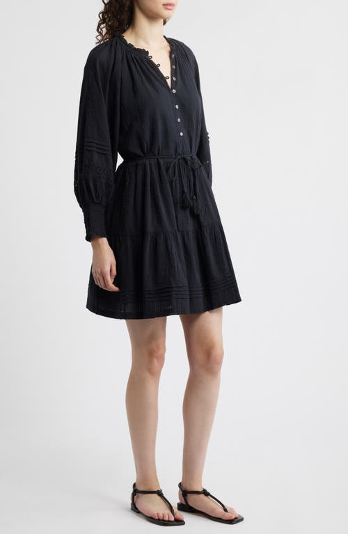 Cleobella Meadow Long Sleeve Cotton Seersucker Minidress In Black