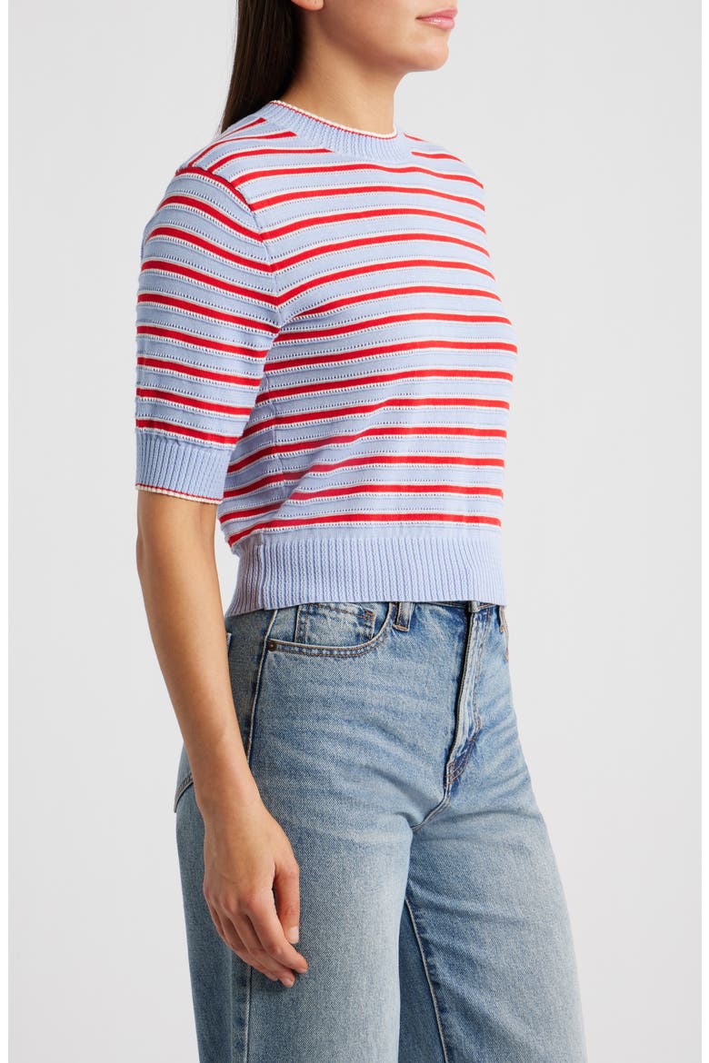 Textural Stitch Crewneck Sweater, Alternate, color, LIGHT BLUE TRIO STRIPE