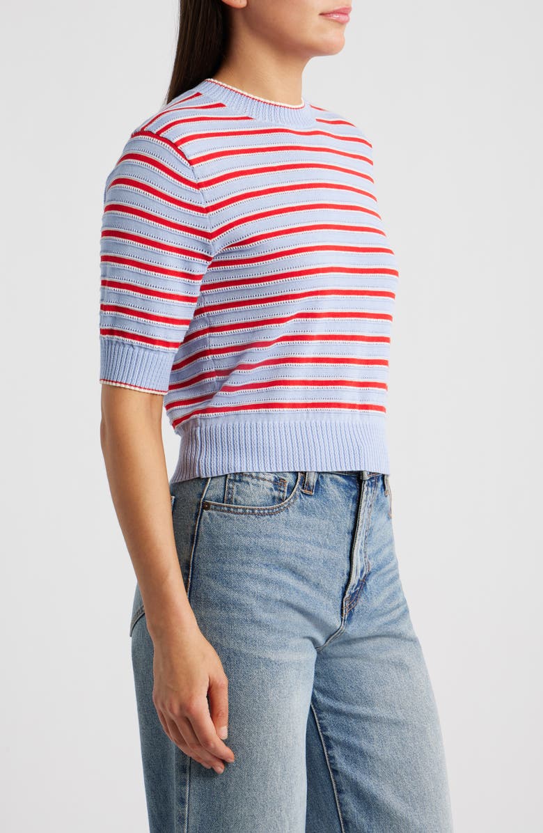 Madewell Textural Stitch Crewneck Sweater, Alternate, color, Light Blue Trio Stripe