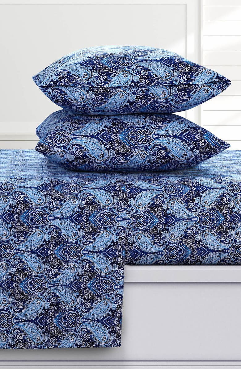 AZORES HOME Sofi Paisley Cotton Flannel Sheet Set, Alternate, color, Deep Blue