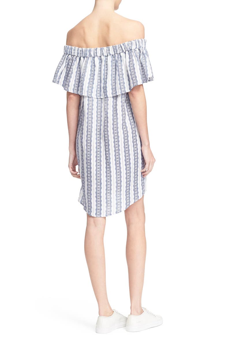 Sea Stripe Off the Shoulder Linen Dress, Alternate, color, MULTI
