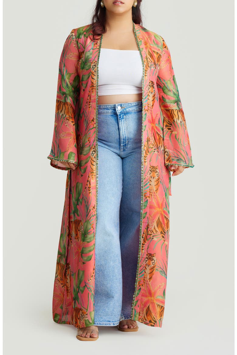 Shira Tiger Print Duster, Alternate, color, PINK