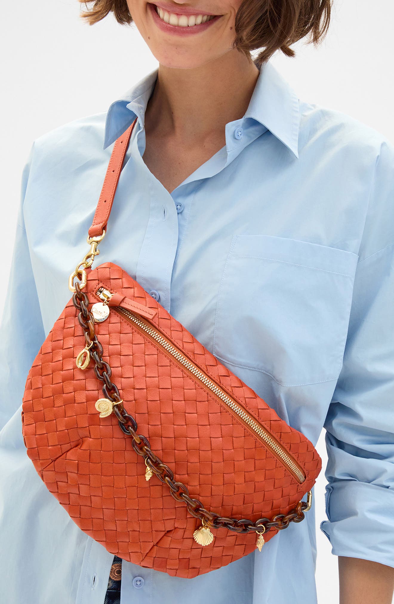 Clare V. Medium Grande Woven Leather Belt Bag, Alternate, color, Saltillo