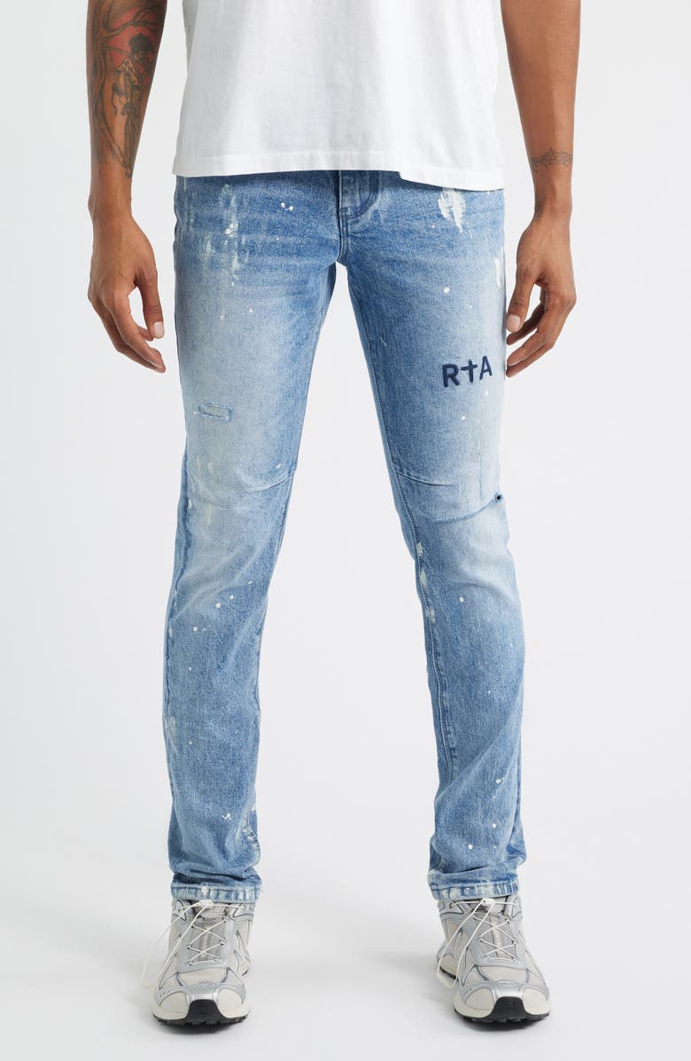 RtA Clayton Paint Splatter Ripped Skinny Jeans, Main, color, Distressed White Paint