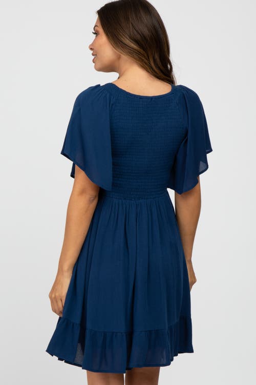Pinkblush Smocked Front Ruffle Hem Dress In Blue