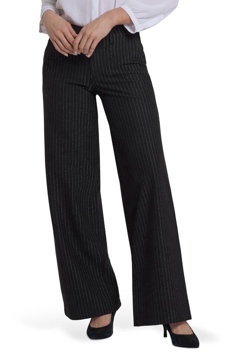 Metallic Stripe Wide Leg Pants, Main, color, BLACK