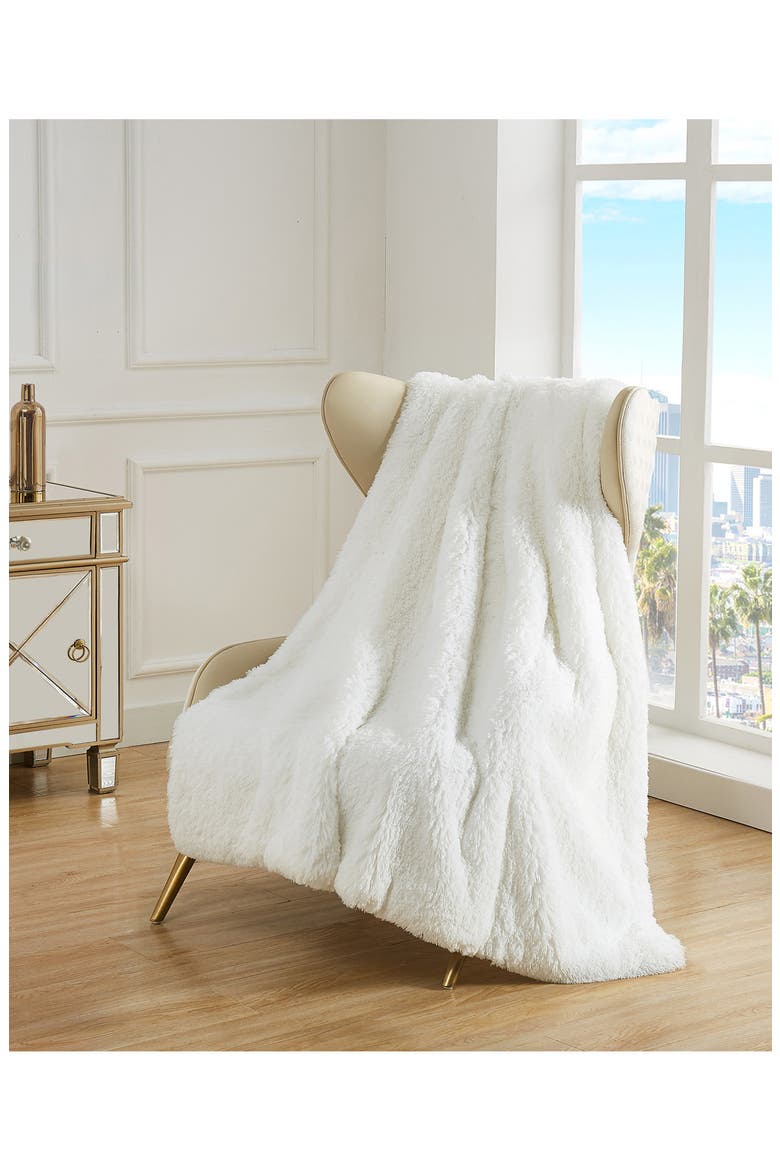 Shaggy Faux Fur Throw Blanket, Alternate, color, WHITE