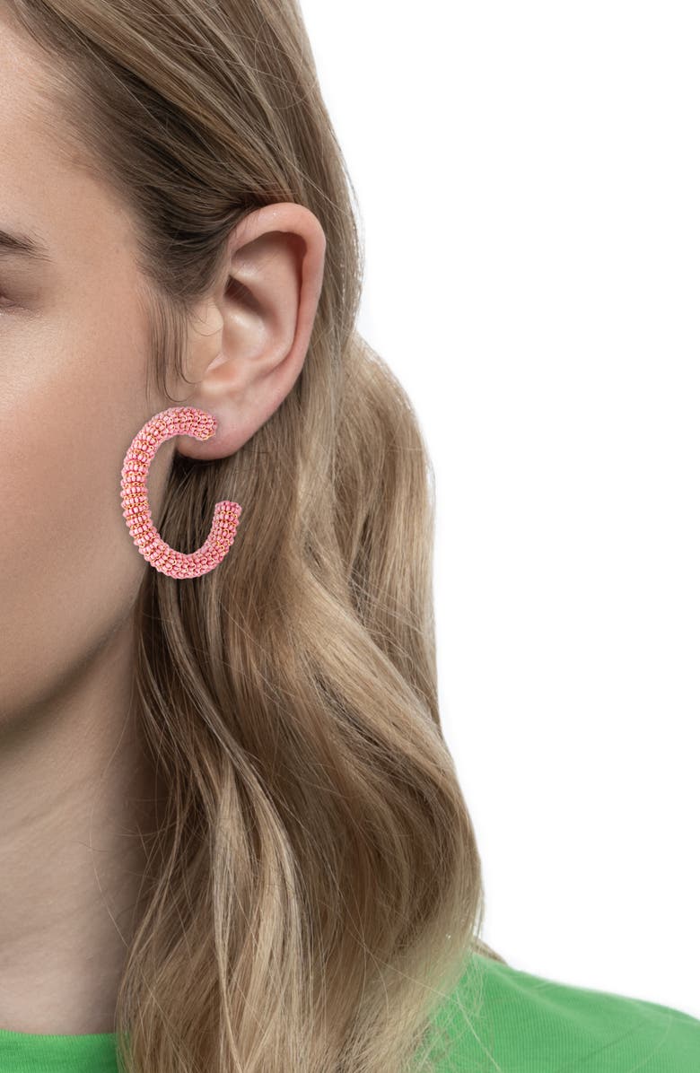 Deepa Gurnani Zareen Beaded Hoop Earrings, Alternate, color, Pink