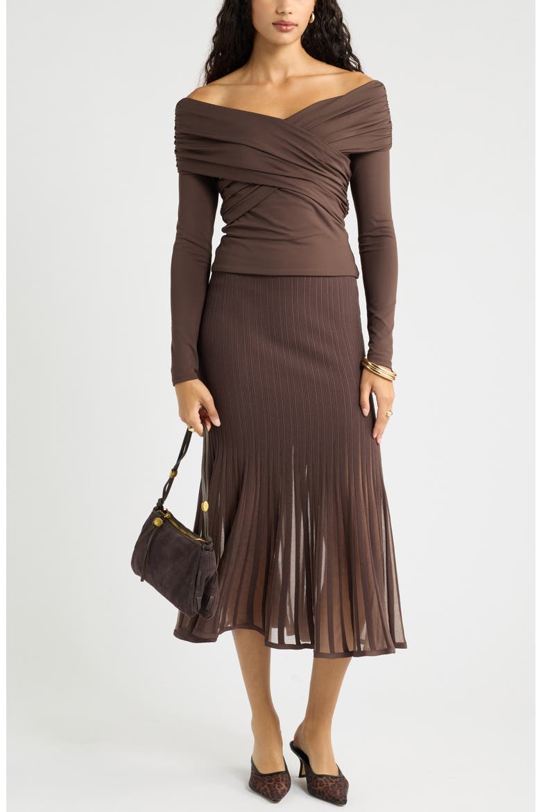 Ribbed Sweater Midi Skirt, Alternate, color, BROWN SEAL