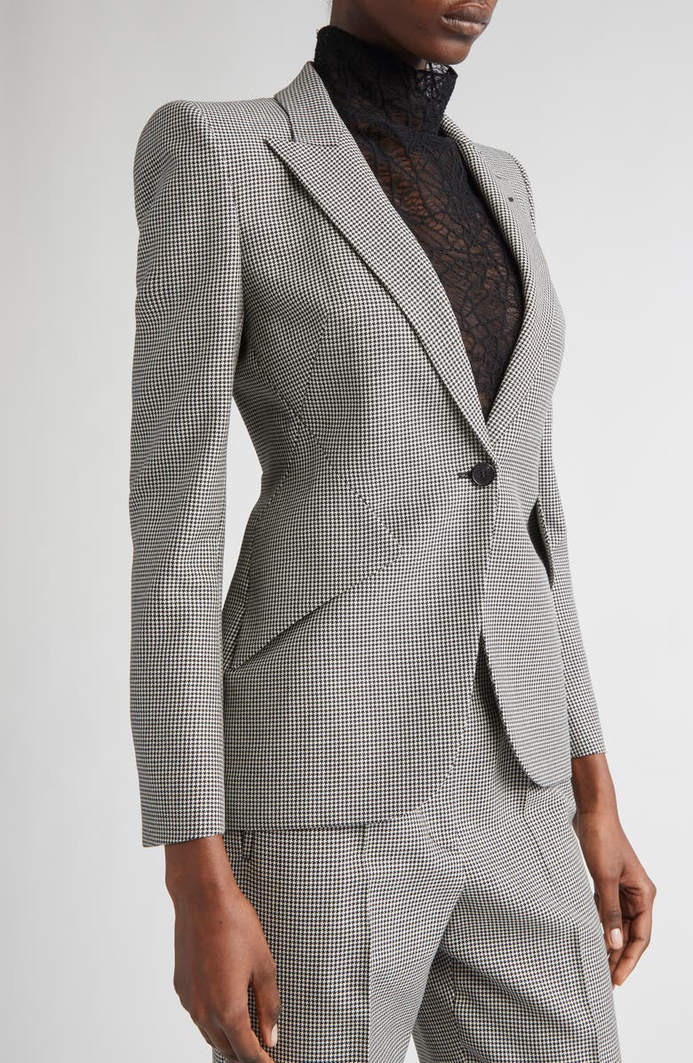 McQueen Micro Houndstooth Wool & Mohair Blazer, Alternate, color, Black/ Ivory