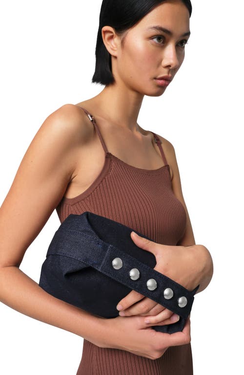 Apparis Marfa Studded Denim Pochette Top-handle Bag In Indigo