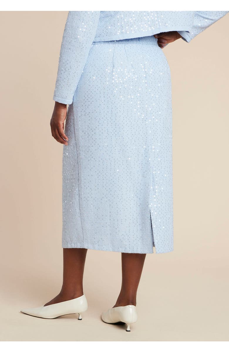 ELOQUII Sequin Tweed Midi Skirt, Alternate, color, Light Blue