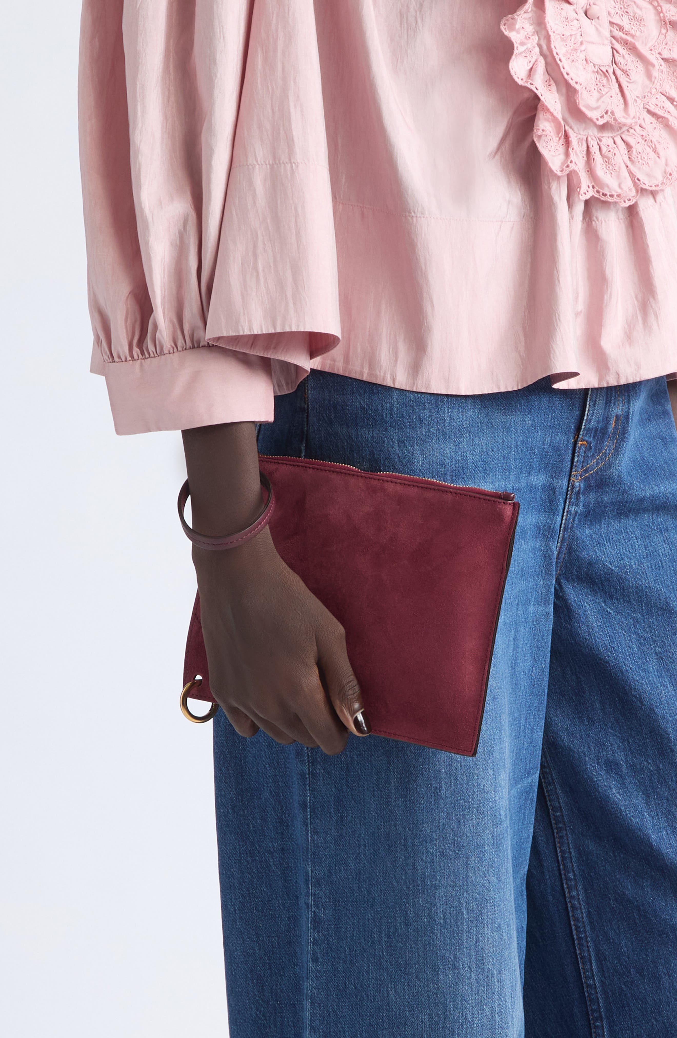 Spin Suede & Leather Zip Pouch, Alternate, color, BURNT RED