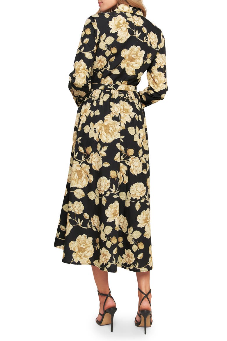 Print Long Sleeve Midi Shirtdress, Alternate, color, BLACK