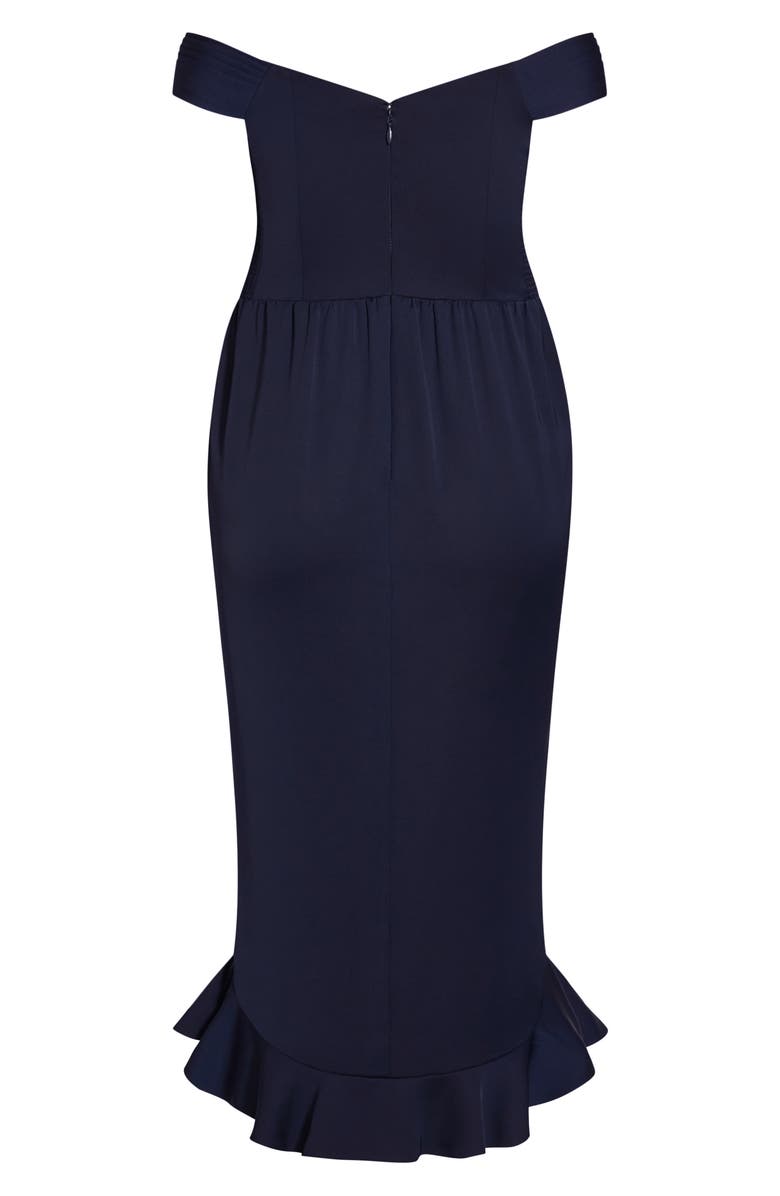 City Chic The Hypnotise Faux Wrap Midi Dress, Alternate, color, Dark Navy