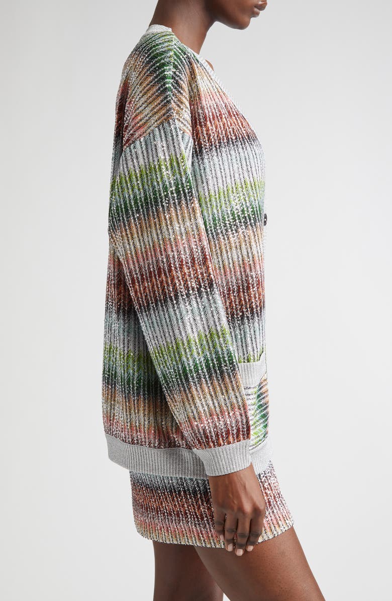 Missoni Metallic Zigzag Cardigan, Alternate, color, Green/ Red/ Sky