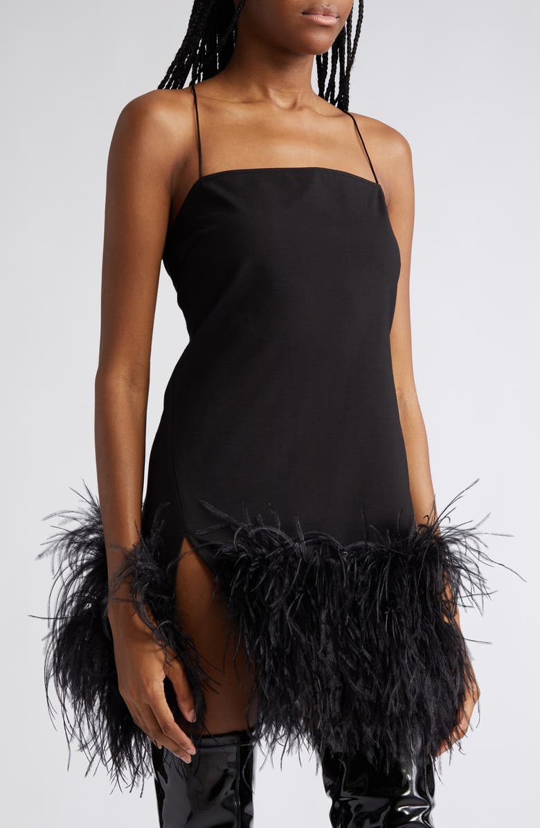 The Attico Fujiko Feather Trim Jersey Minidress, Alternate, color, 