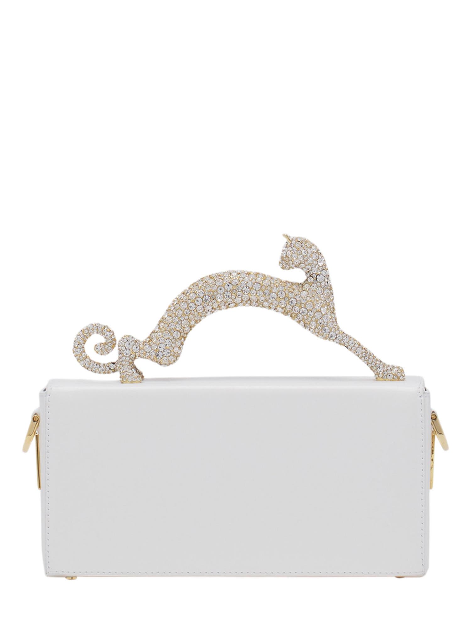 Lanvin PENCIL CAT BAG IN LEATHER AND RHINESTONES, Alternate, color, White
