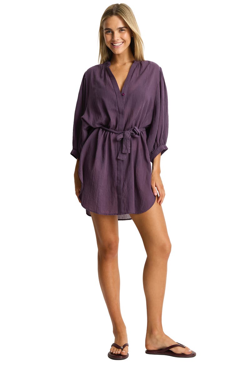 Boho Cover-Up Shirt, Alternate, color, BLACKBERRY