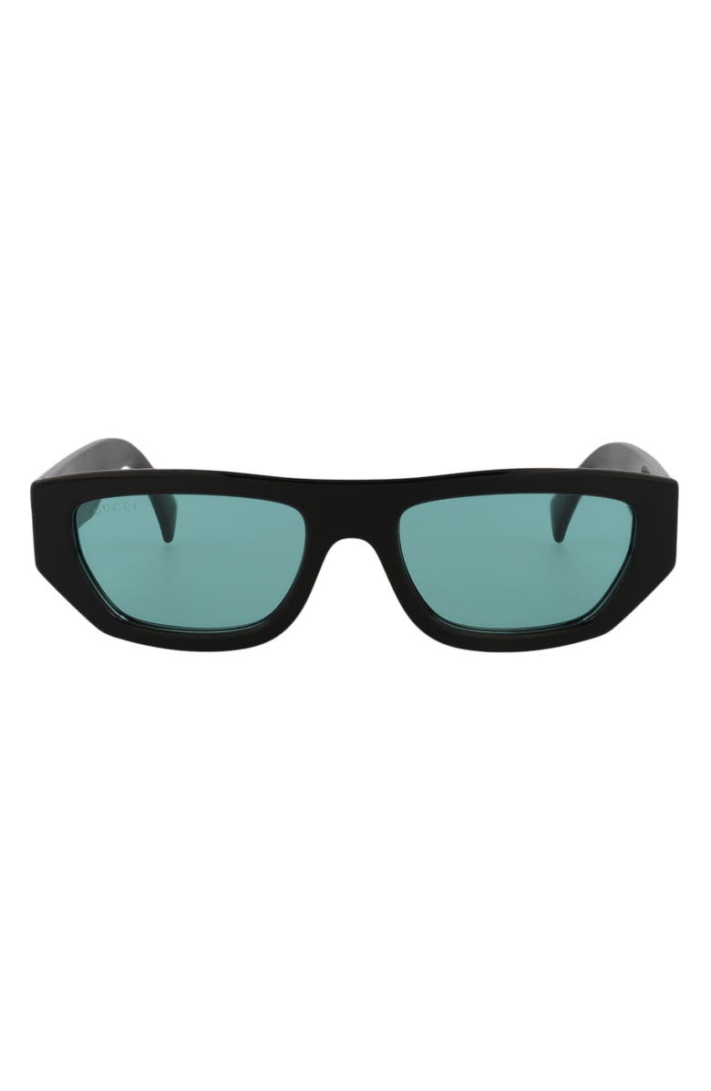 Gucci 53mm Rectangular Sunglasses, Main, color, Black Black Green